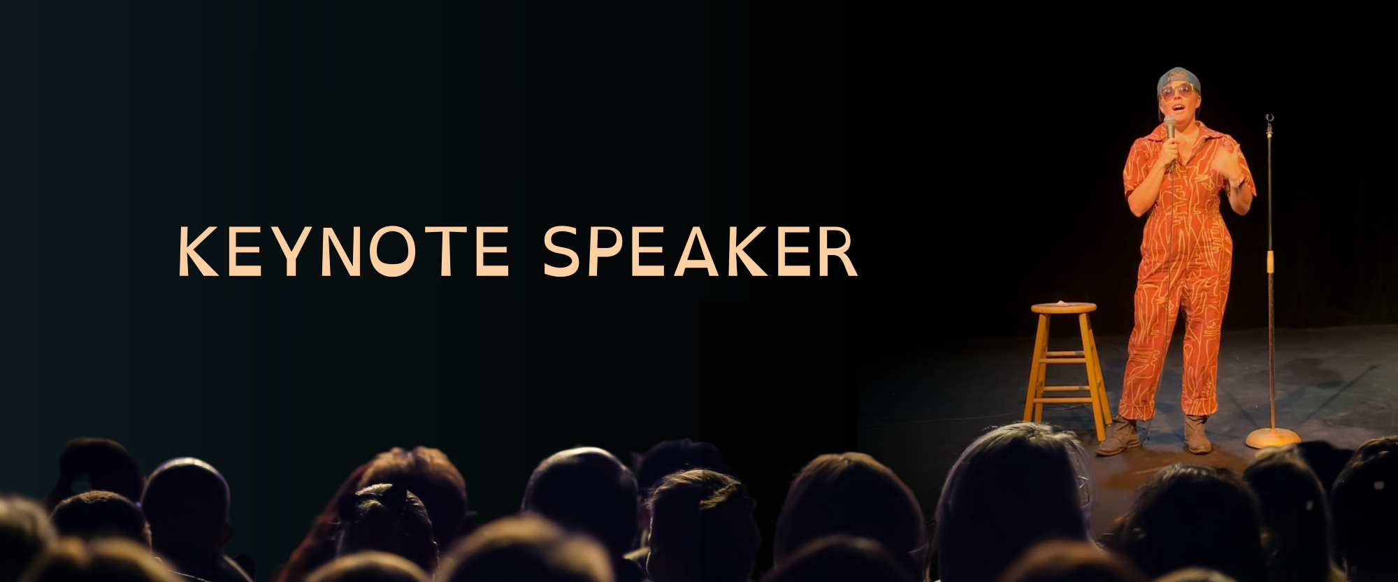 Keynote Speaker Banner with a photo of Xander Peer Keller on stage talking to an audience with a microphone
